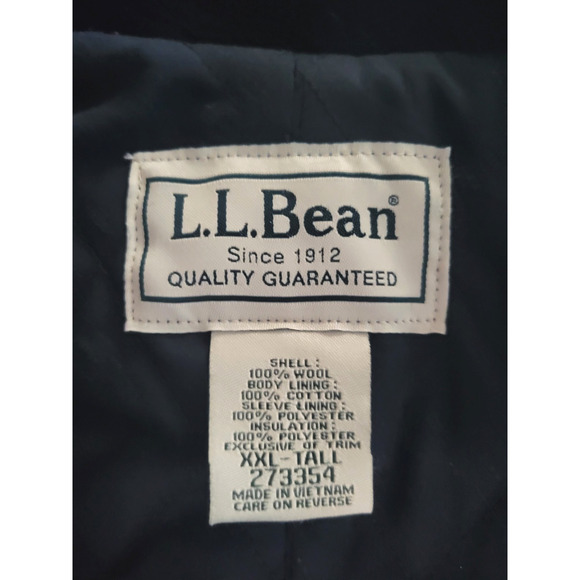 LL Bean Wool Peacoat Mens XXL Tall Quilted Thinsulate Lining Black - Picture 4 of 7
